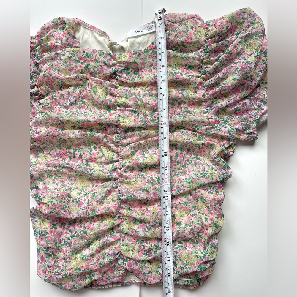 mango ruched medium Floral Pink Women's Top - Picture 5 of 7